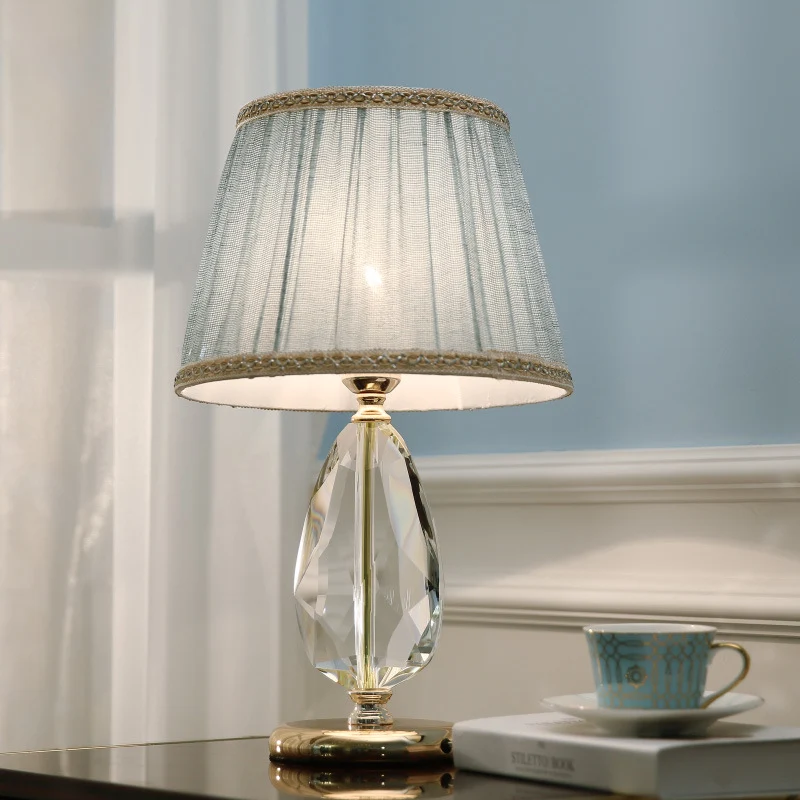 Modern Luxury Round Oval Fabric Crystal Metal 1-Light Table Lamp For Living Room