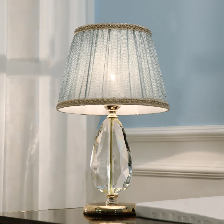 Modern Luxury Round Oval Fabric Crystal Metal 1-Light Table Lamp For Living Room