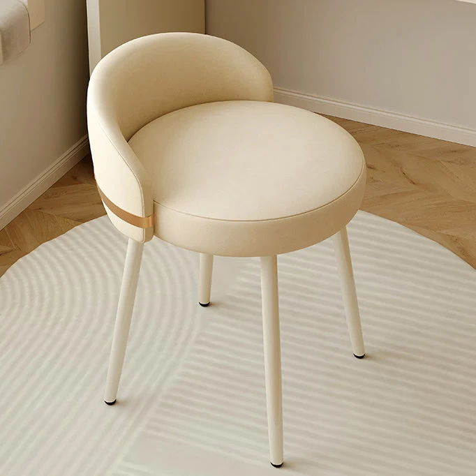 Contemporary Scandinavian Round Faux Nappa Leather Swivel Vanity Stool Low Back For Bedroom