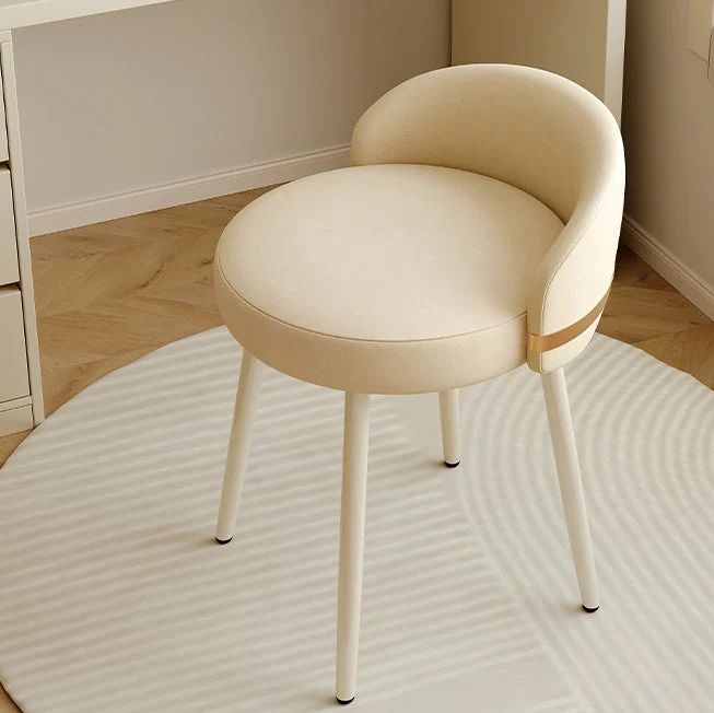 Contemporary Scandinavian Round Faux Nappa Leather Swivel Vanity Stool Low Back For Bedroom