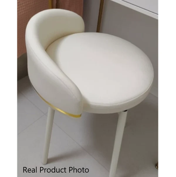Contemporary Scandinavian Round Faux Nappa Leather Swivel Vanity Stool Low Back For Bedroom