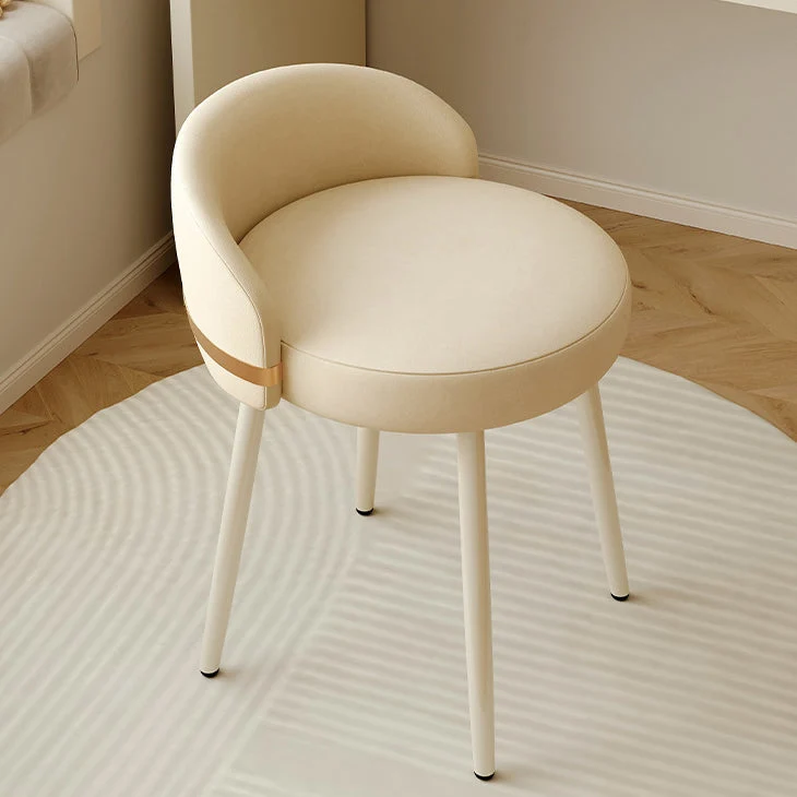Contemporary Scandinavian Round Faux Nappa Leather Swivel Vanity Stool Low Back For Bedroom