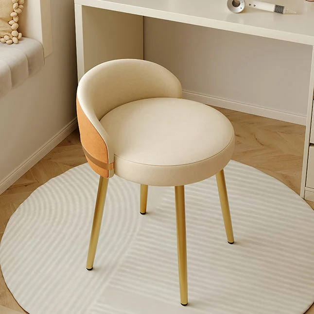 Contemporary Scandinavian Round Faux Nappa Leather Swivel Vanity Stool Low Back For Bedroom