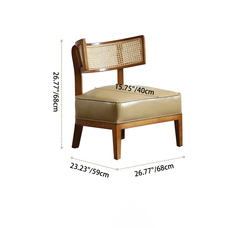 Contemporary Nordic Square Curved Ash Wood & Plywood Rattan Microfiber Leather Accent Chair Backrest For Living Room