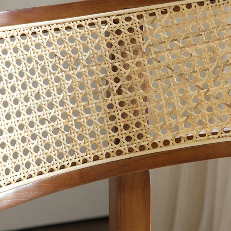 Contemporary Nordic Square Curved Ash Wood & Plywood Rattan Microfiber Leather Accent Chair Backrest For Living Room