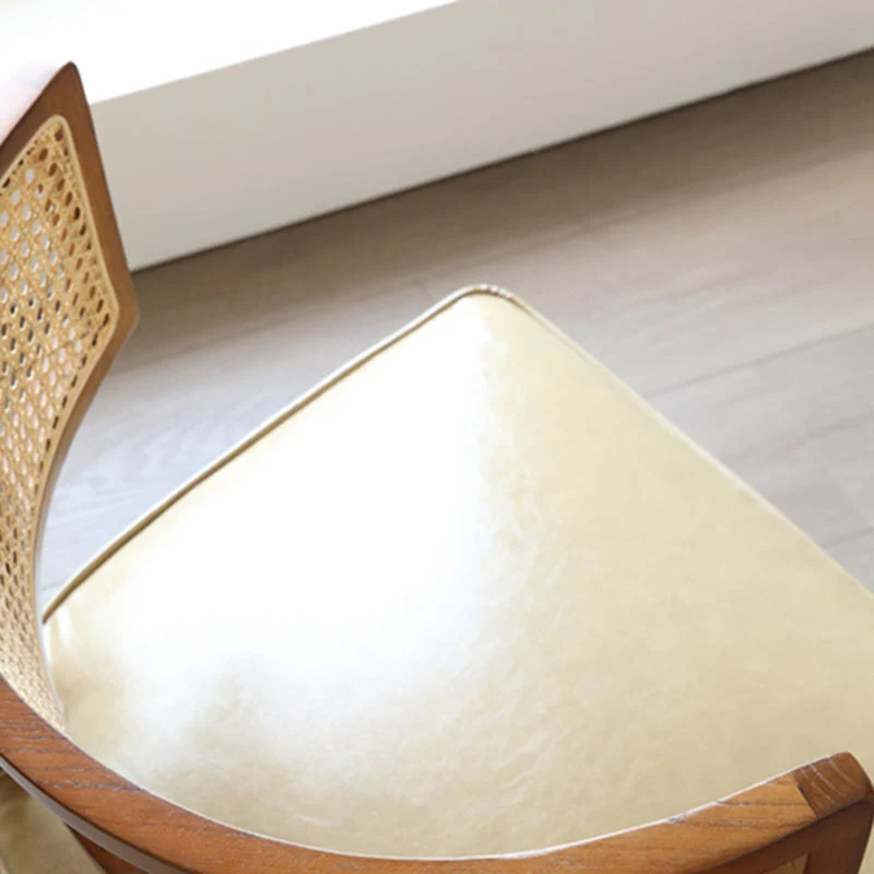 Contemporary Nordic Square Curved Ash Wood & Plywood Rattan Microfiber Leather Accent Chair Backrest For Living Room