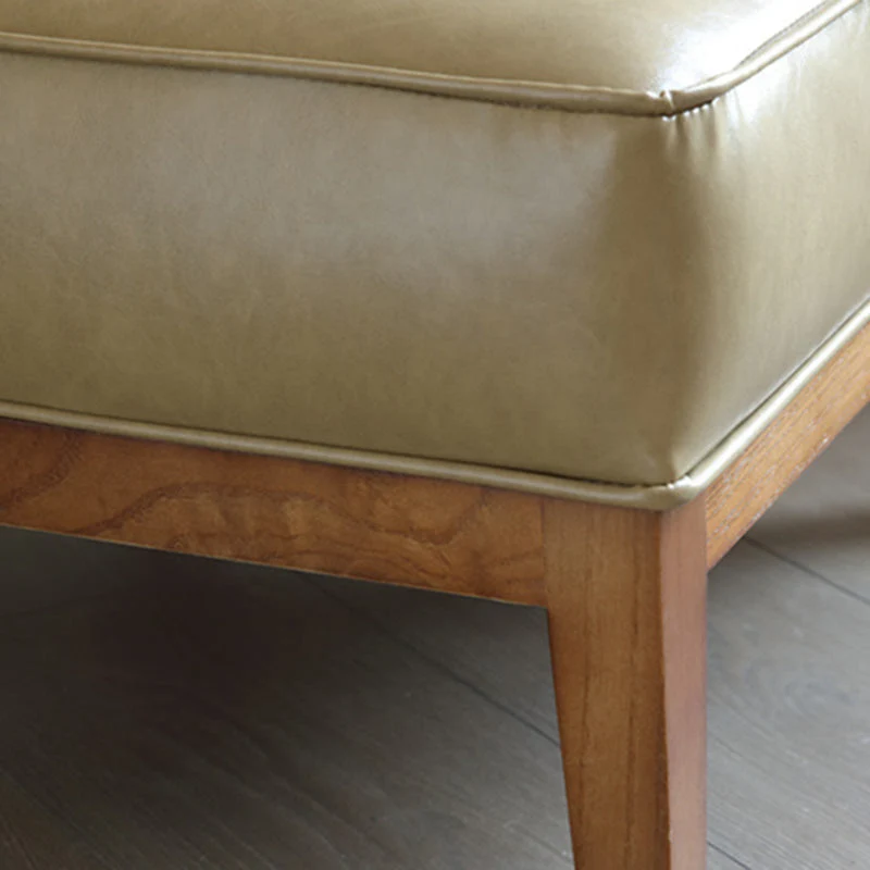 Contemporary Nordic Square Curved Ash Wood & Plywood Rattan Microfiber Leather Accent Chair Backrest For Living Room