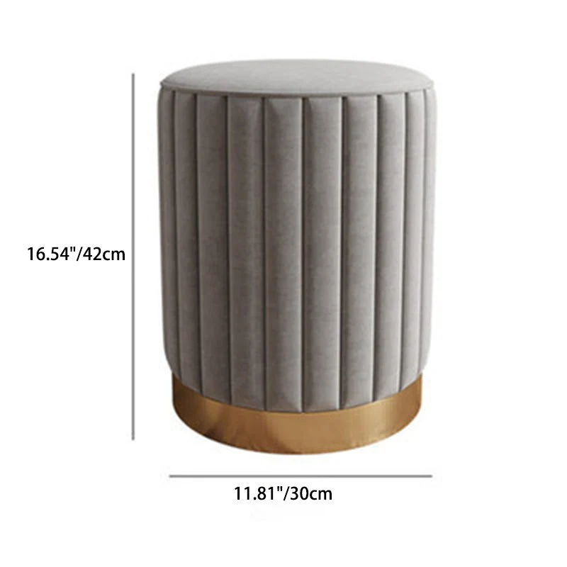 Modern Minimalist Round Velvet Top Iron Plywood Base Vanity Stool For Bedroom