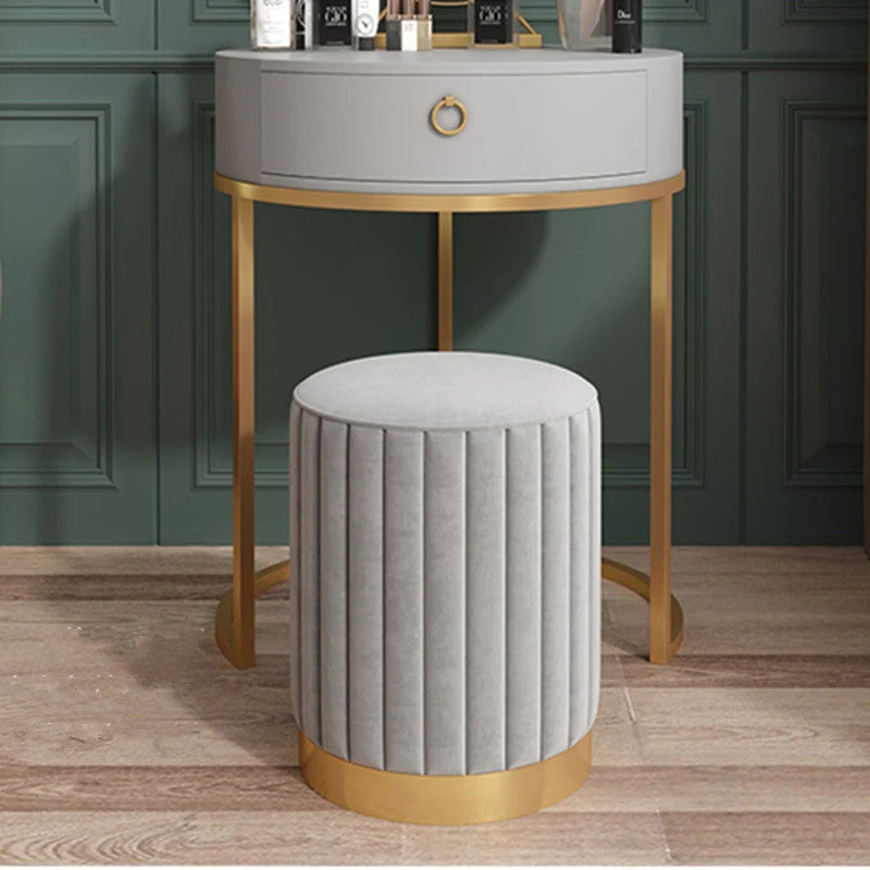 Modern Minimalist Round Velvet Top Iron Plywood Base Vanity Stool For Bedroom