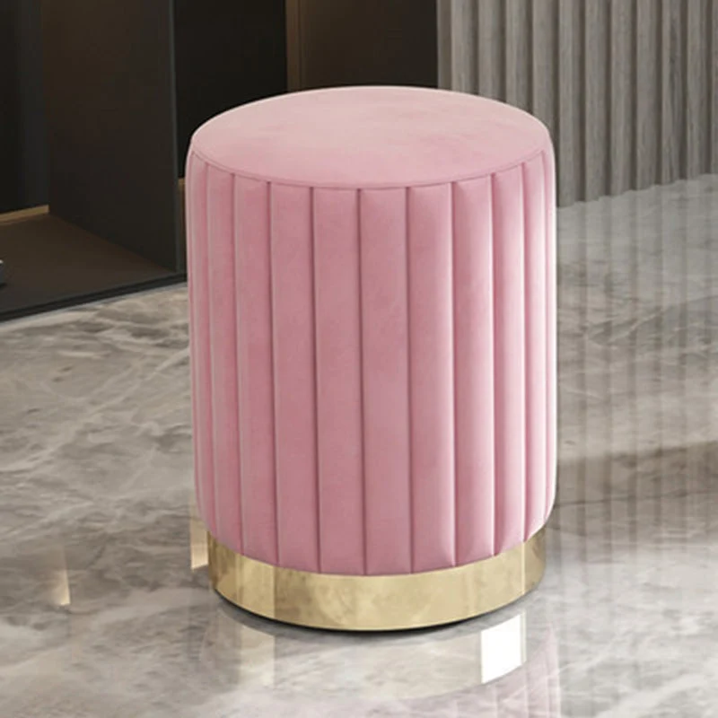Modern Minimalist Round Velvet Top Iron Plywood Base Vanity Stool For Bedroom