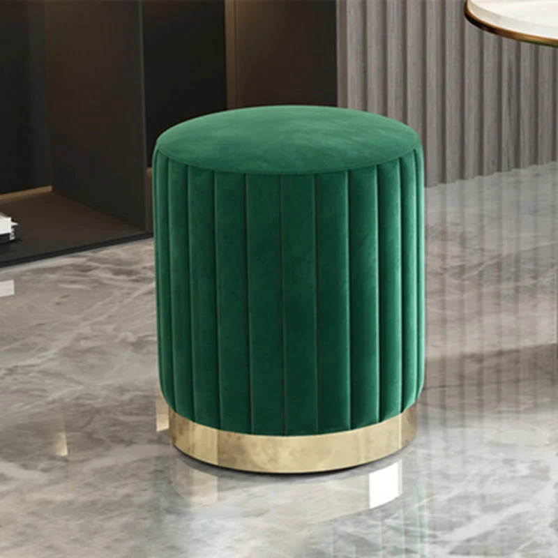 Modern Minimalist Round Velvet Top Iron Plywood Base Vanity Stool For Bedroom