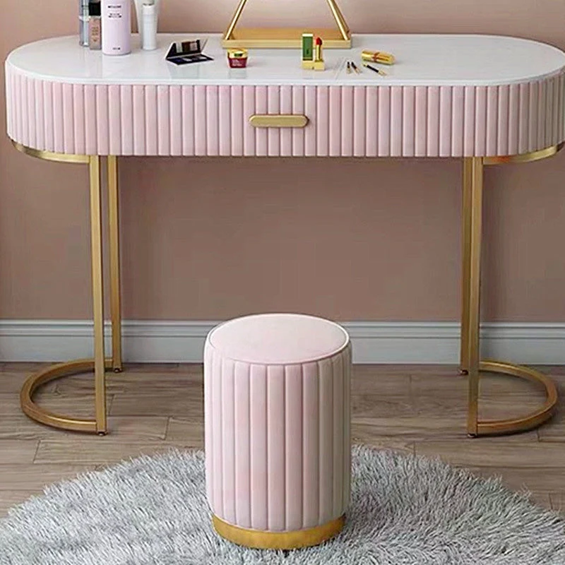 Modern Minimalist Round Velvet Top Iron Plywood Base Vanity Stool For Bedroom