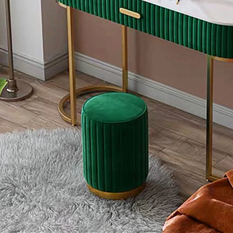 Modern Minimalist Round Velvet Top Iron Plywood Base Vanity Stool For Bedroom