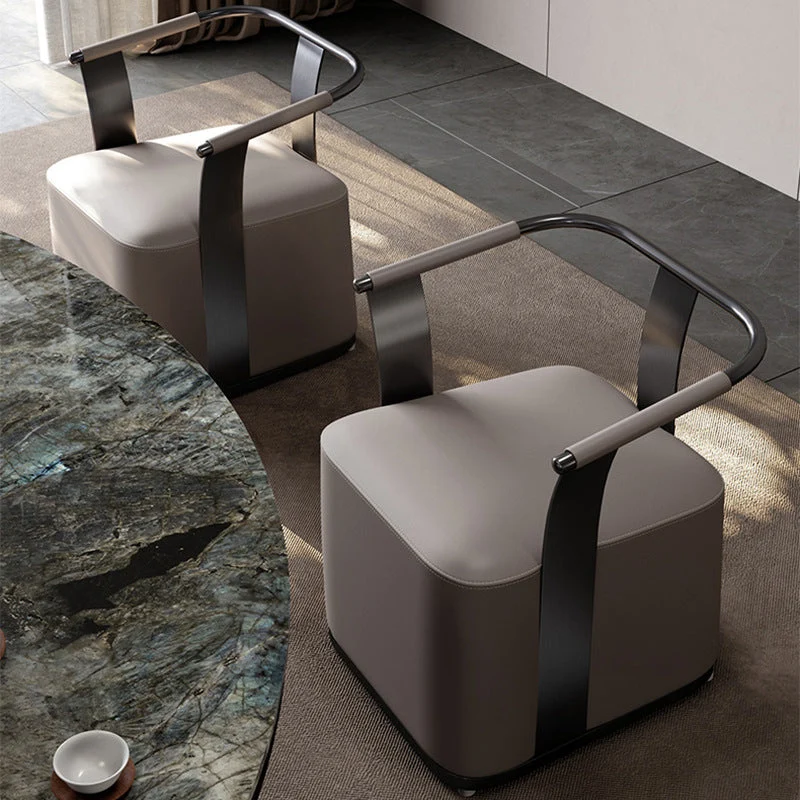 Modern Minimalist Square Stainless Steel Microfiber Leather Chair Backrest Armrest For Living Room