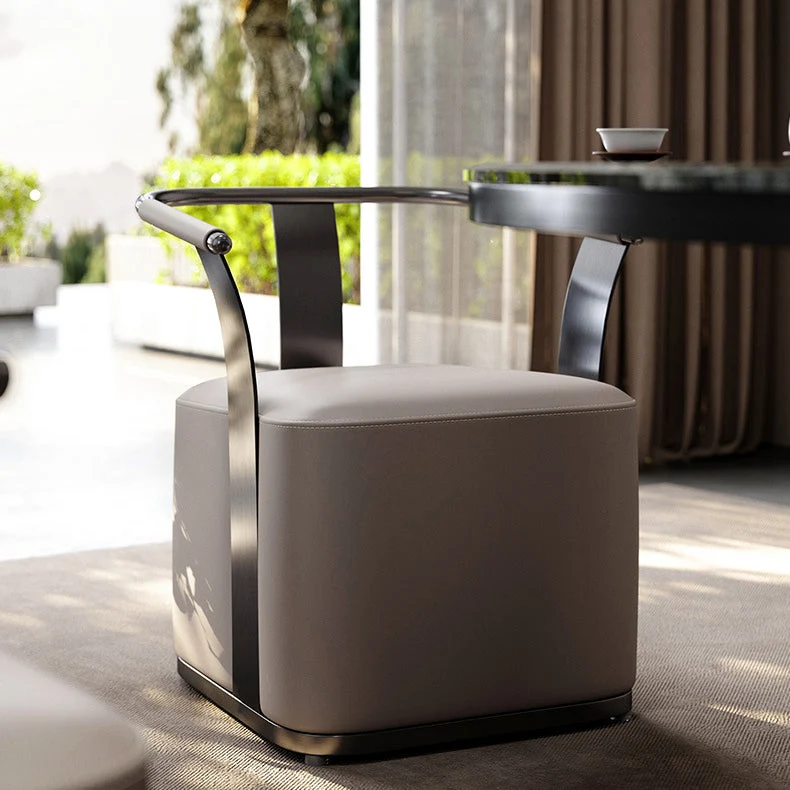 Modern Minimalist Square Stainless Steel Microfiber Leather Chair Backrest Armrest For Living Room