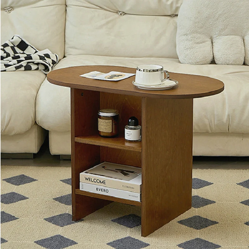 Traditional Vintage Oval Tabletop Rectangle Plywood End Table For Living Room