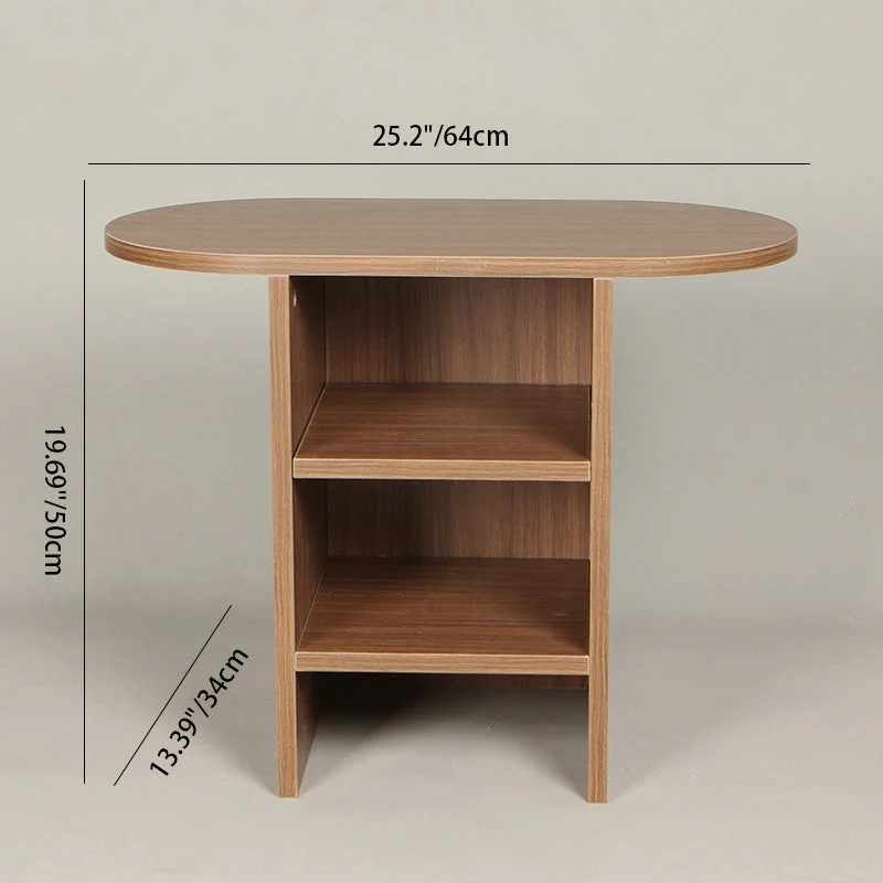 Traditional Vintage Oval Tabletop Rectangle Plywood End Table For Living Room