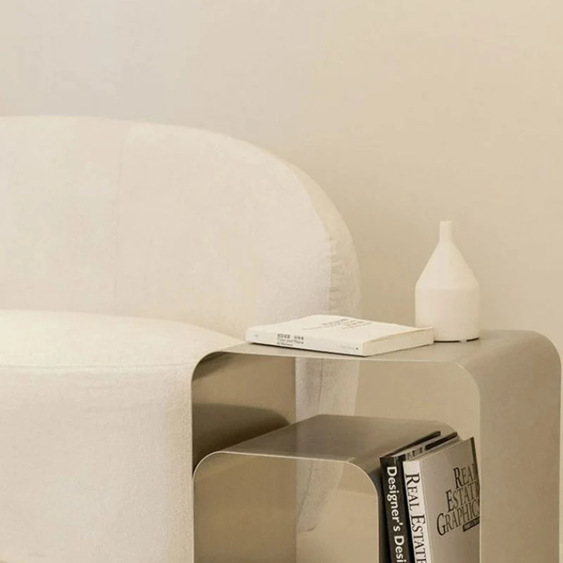 Modern Minimalist Curved Stainless Steel Side Table Storage Shelves For Living Room