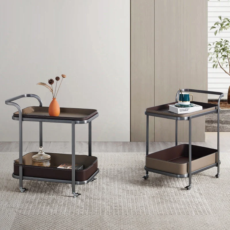 Contemporary Nordic Rectangular Saddle-Style Faux Leather Stainless Steel Removable End Table 1-Storage For Living Room