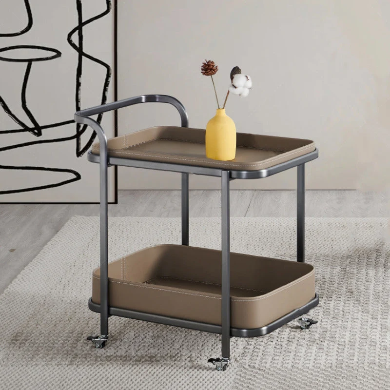 Contemporary Nordic Rectangular Saddle-Style Faux Leather Stainless Steel Removable End Table 1-Storage For Living Room