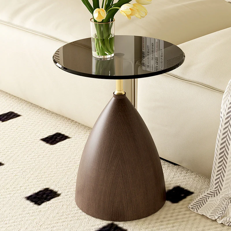 Modern Minimalist Round Cone Base Glass Metal End Table For Living Room