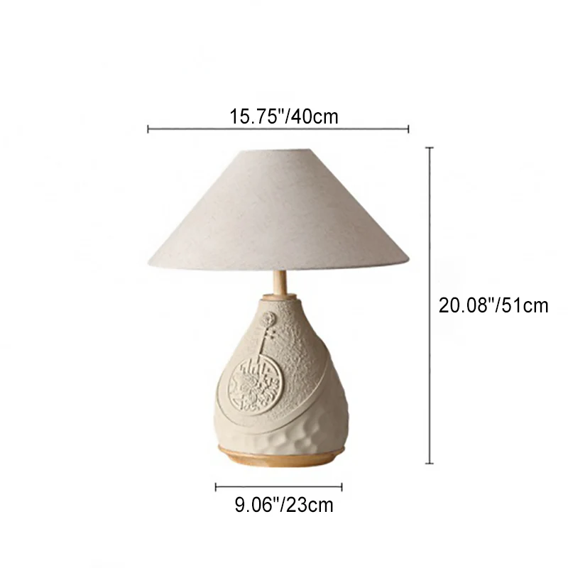 Traditional Vintage Cement Fabric Conic Flower Carved Pot 1-Light Table Lamp For Bedside