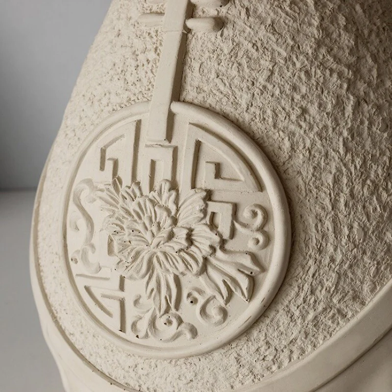 Traditional Vintage Cement Fabric Conic Flower Carved Pot 1-Light Table Lamp For Bedside