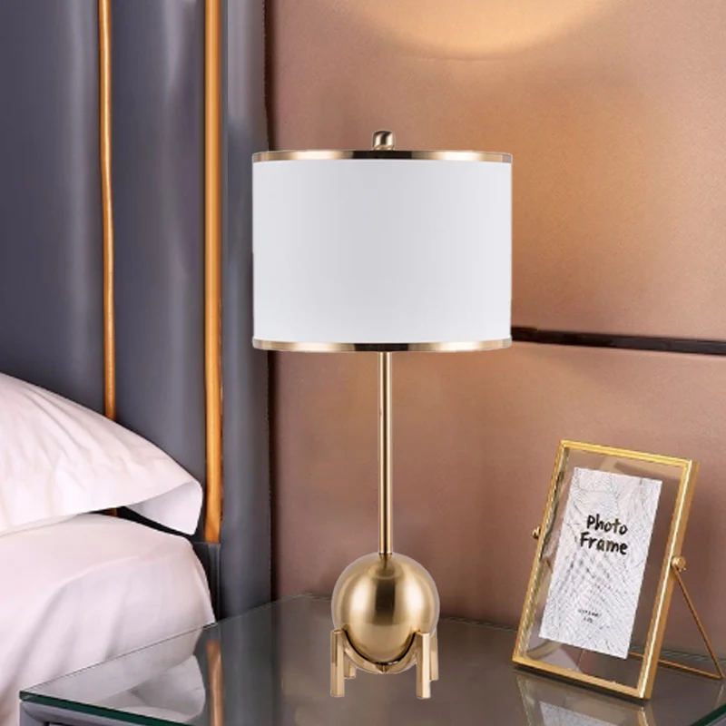 Contemporary Nordic Cylinder Fabric Shade Iron Spherical Base 1-Light Table Lamp For Study