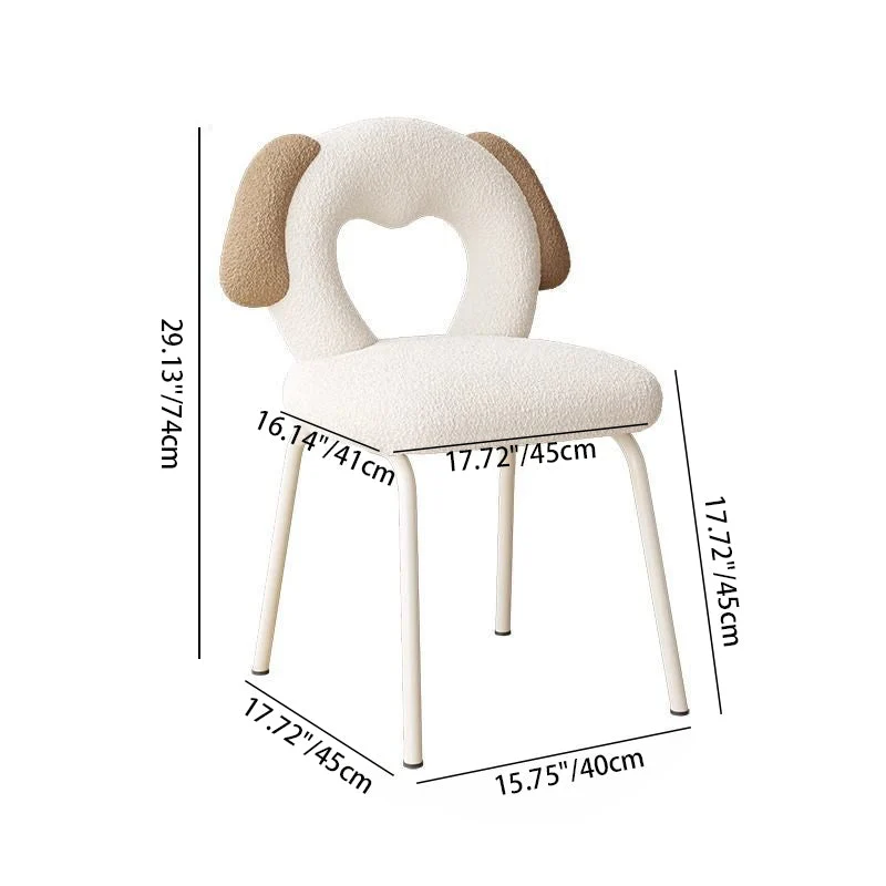 Modern Art Deco Hollow Dog Square Sherpa Fabric Wood Metal Vanity Stool Backrest Armless For Bedroom