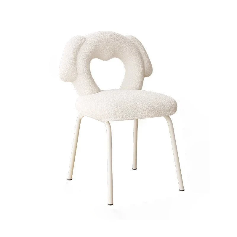 Modern Art Deco Hollow Dog Square Sherpa Fabric Wood Metal Vanity Stool Backrest Armless For Bedroom