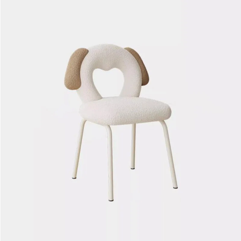 Modern Art Deco Hollow Dog Square Sherpa Fabric Wood Metal Vanity Stool Backrest Armless For Bedroom