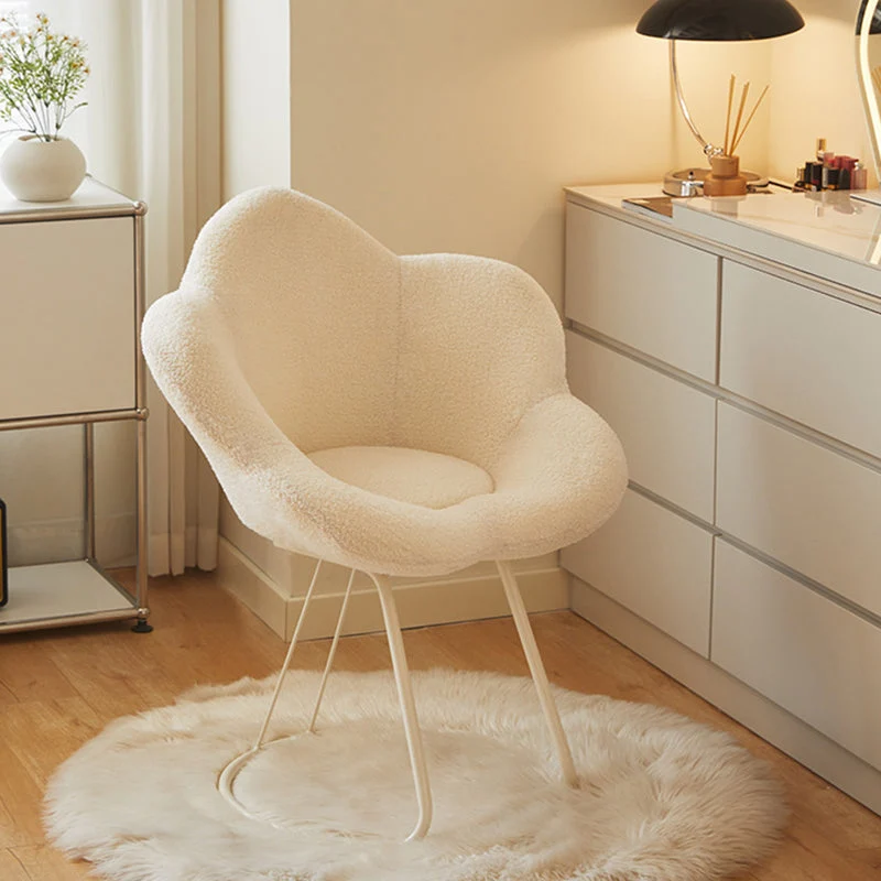 Modern Minimalist Plum Round Sherpa Fabric Metal Vanity Stool Backrest Armless For Bedroom