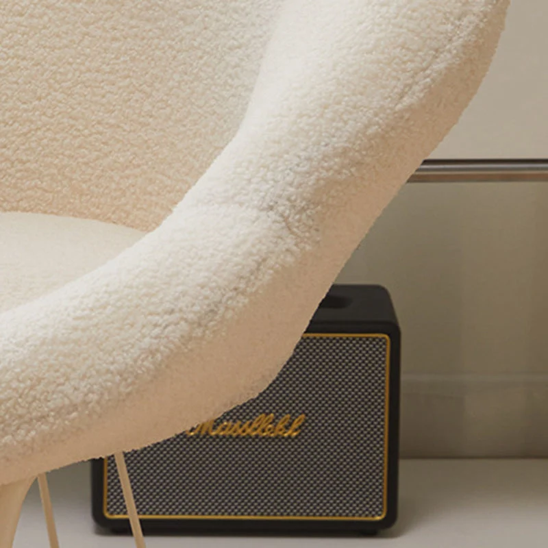 Modern Minimalist Plum Round Sherpa Fabric Metal Vanity Stool Backrest Armless For Bedroom