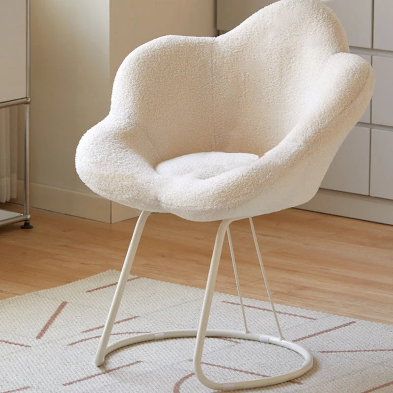 Modern Minimalist Plum Round Sherpa Fabric Metal Vanity Stool Backrest Armless For Bedroom