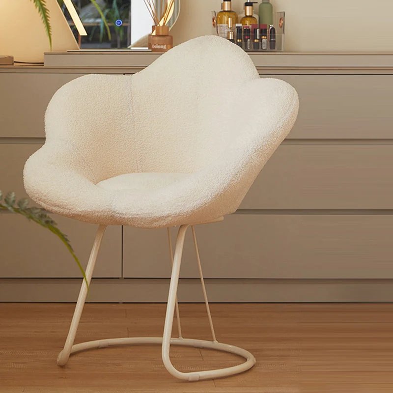 Modern Minimalist Plum Round Sherpa Fabric Metal Vanity Stool Backrest Armless For Bedroom
