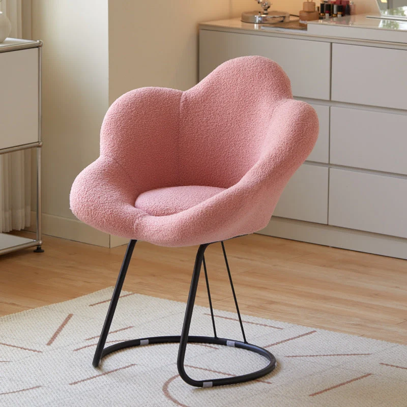 Modern Minimalist Plum Round Sherpa Fabric Metal Vanity Stool Backrest Armless For Bedroom