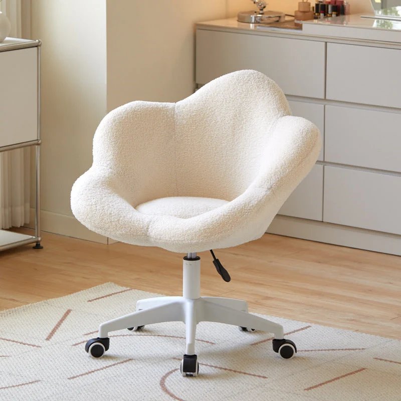 Modern Minimalist Plum Round Sherpa Fabric Metal Vanity Stool Backrest Armless For Bedroom