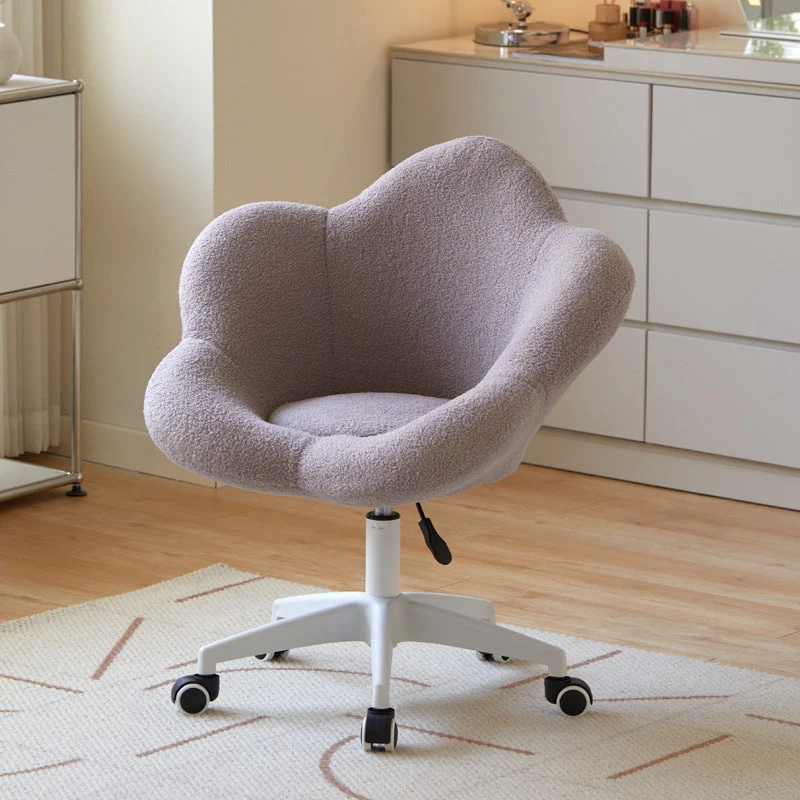 Modern Minimalist Plum Round Sherpa Fabric Metal Vanity Stool Backrest Armless For Bedroom