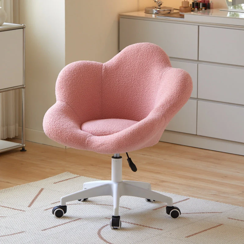 Modern Minimalist Plum Round Sherpa Fabric Metal Vanity Stool Backrest Armless For Bedroom