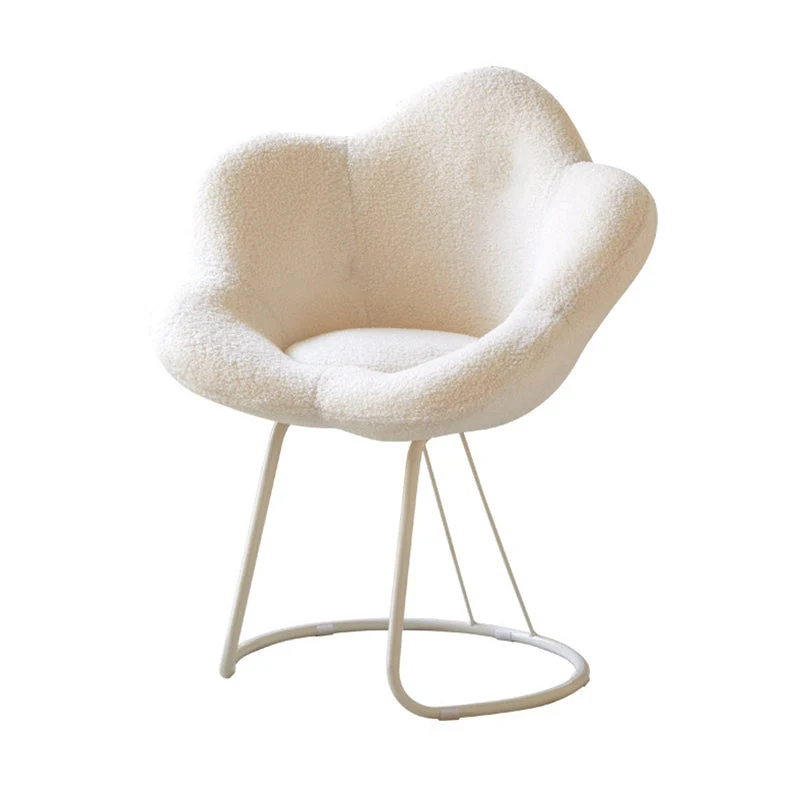 Modern Minimalist Plum Round Sherpa Fabric Metal Vanity Stool Backrest Armless For Bedroom