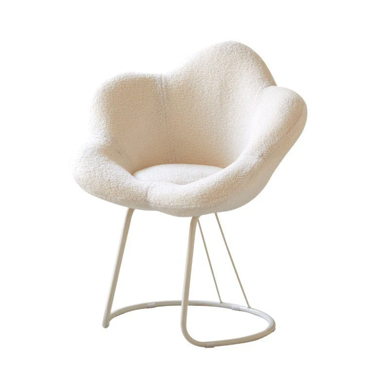 Modern Minimalist Plum Round Sherpa Fabric Metal Vanity Stool Backrest Armless For Bedroom