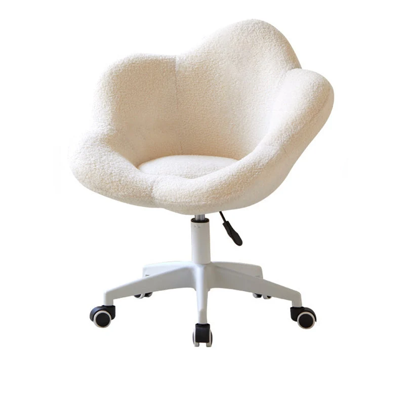 Modern Minimalist Plum Round Sherpa Fabric Metal Vanity Stool Backrest Armless For Bedroom