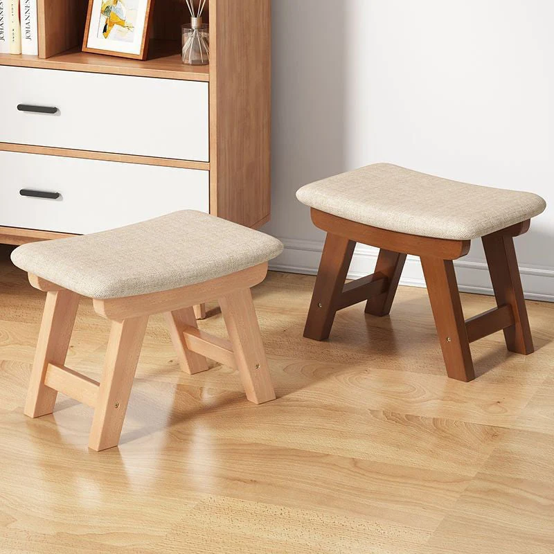 Modern Minimalist Square Cushion Rubberwood Cotton Linen Shoe Bench Low Stool For Living Room