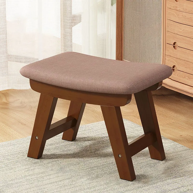 Modern Minimalist Square Cushion Rubberwood Cotton Linen Shoe Bench Low Stool For Living Room