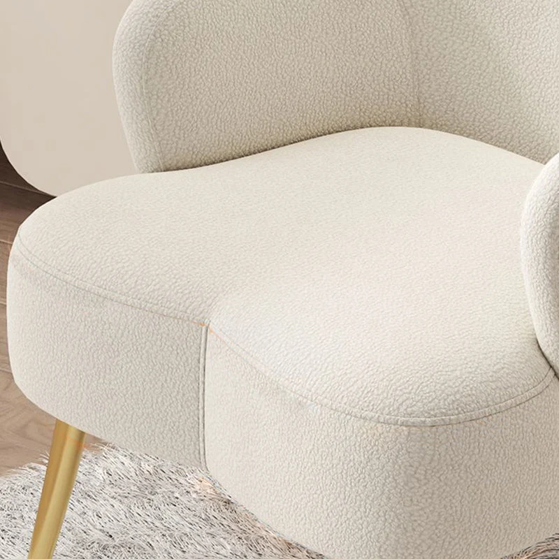 Modern Minimalist Cream Curve Sherpa Fabric Metal Vanity Stool Backrest Arm For Bedroom