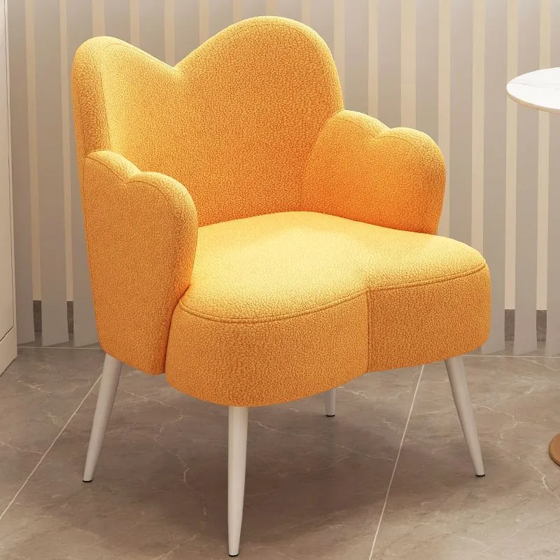 Modern Minimalist Cream Curve Sherpa Fabric Metal Vanity Stool Backrest Arm For Bedroom