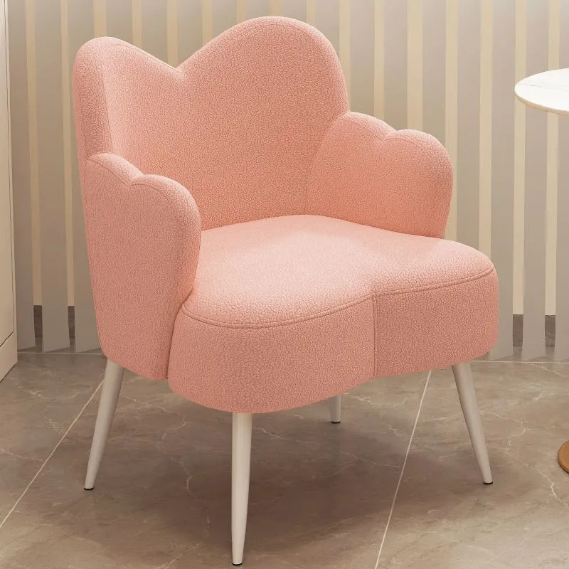Modern Minimalist Cream Curve Sherpa Fabric Metal Vanity Stool Backrest Arm For Bedroom