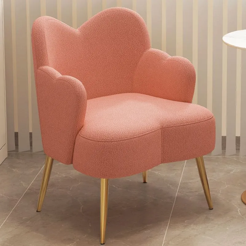 Modern Minimalist Cream Curve Sherpa Fabric Metal Vanity Stool Backrest Arm For Bedroom