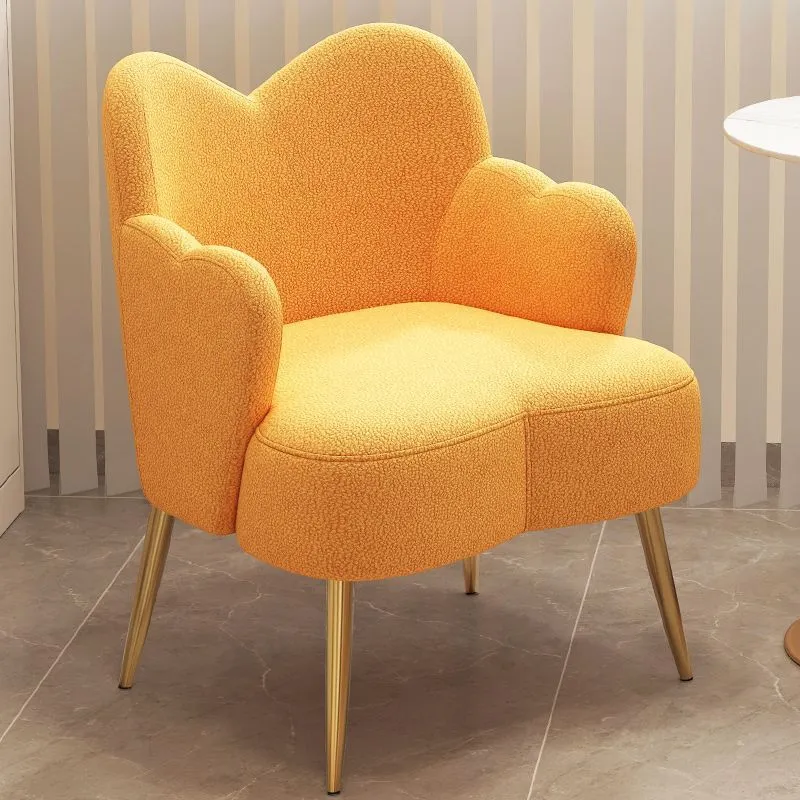 Modern Minimalist Cream Curve Sherpa Fabric Metal Vanity Stool Backrest Arm For Bedroom