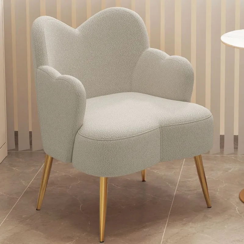 Modern Minimalist Cream Curve Sherpa Fabric Metal Vanity Stool Backrest Arm For Bedroom